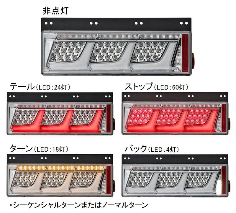 トラック用オールLEDリアコンビネーションランプ 3連タイプ | トラック